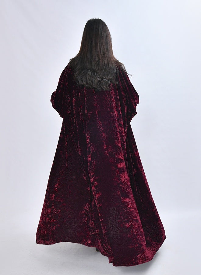 HAWRAA ABAYA Elegant quarter-bisht–style abaya crafted from luxurious velvet fabric in a rich burgundy color - Image 4